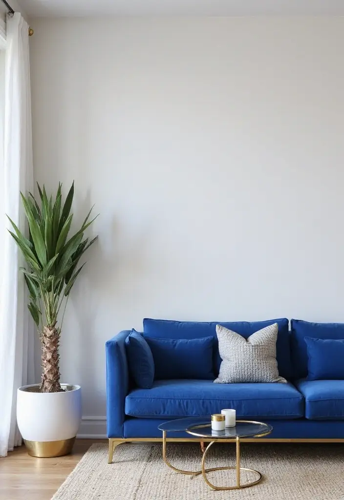 25 Royal Blue and Gold Living Room Ideas That Feel Elegant and Regal - 15. Minimalist Approach