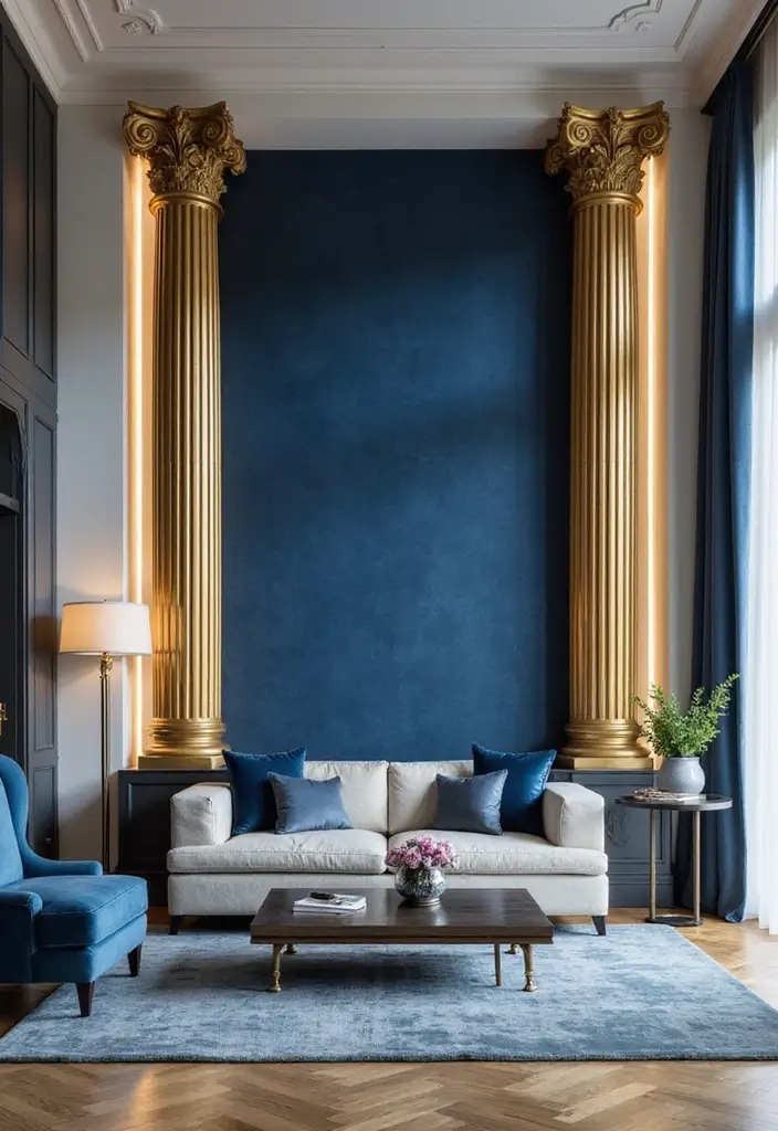 25 Royal Blue and Gold Living Room Ideas That Feel Elegant and Regal - 19. Accent Pillars