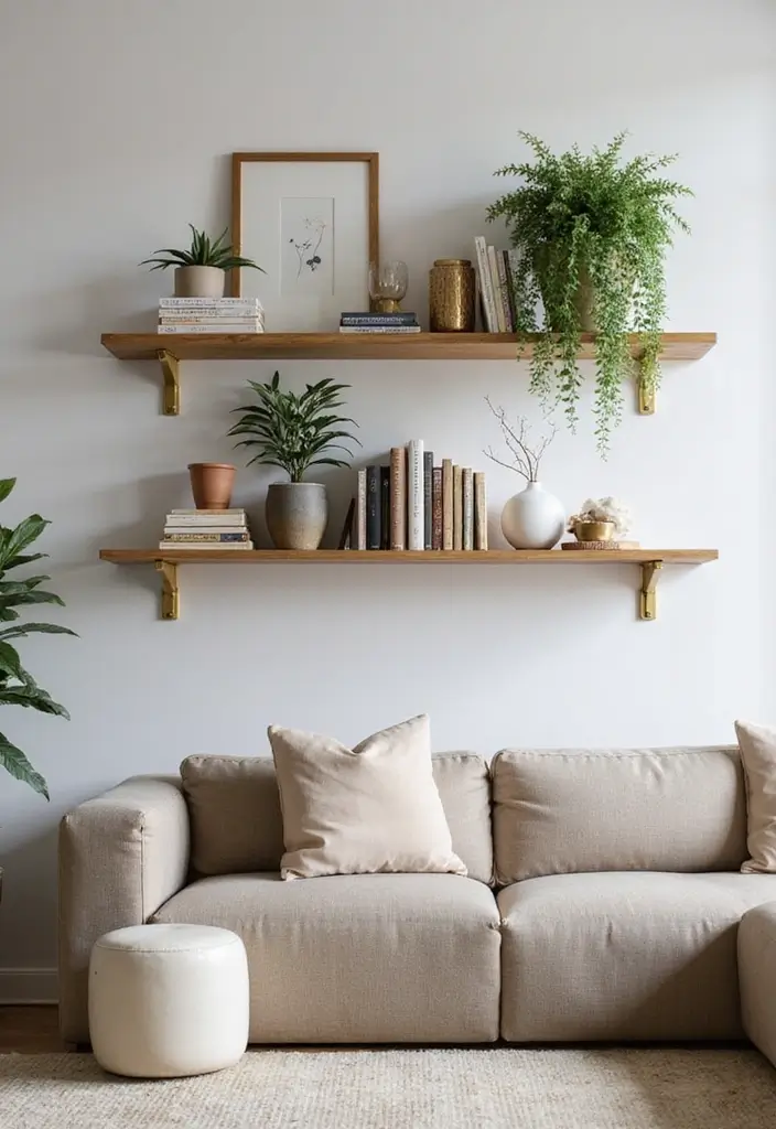 25 Royal Blue and Gold Living Room Ideas That Feel Elegant and Regal - 20. Wall-mounted Shelves