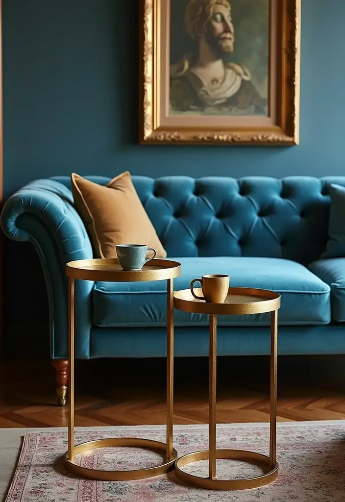 25 Royal Blue and Gold Living Room Ideas That Feel Elegant and Regal - 22. Unique Side Tables