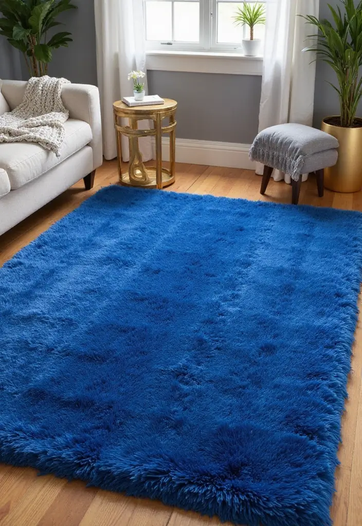25 Royal Blue and Gold Living Room Ideas That Feel Elegant and Regal - 4. Bold Area Rugs