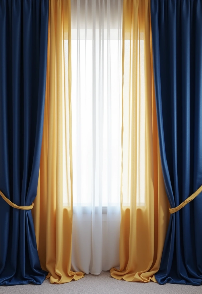 25 Royal Blue and Gold Living Room Ideas That Feel Elegant and Regal - 5. Stylish Curtains
