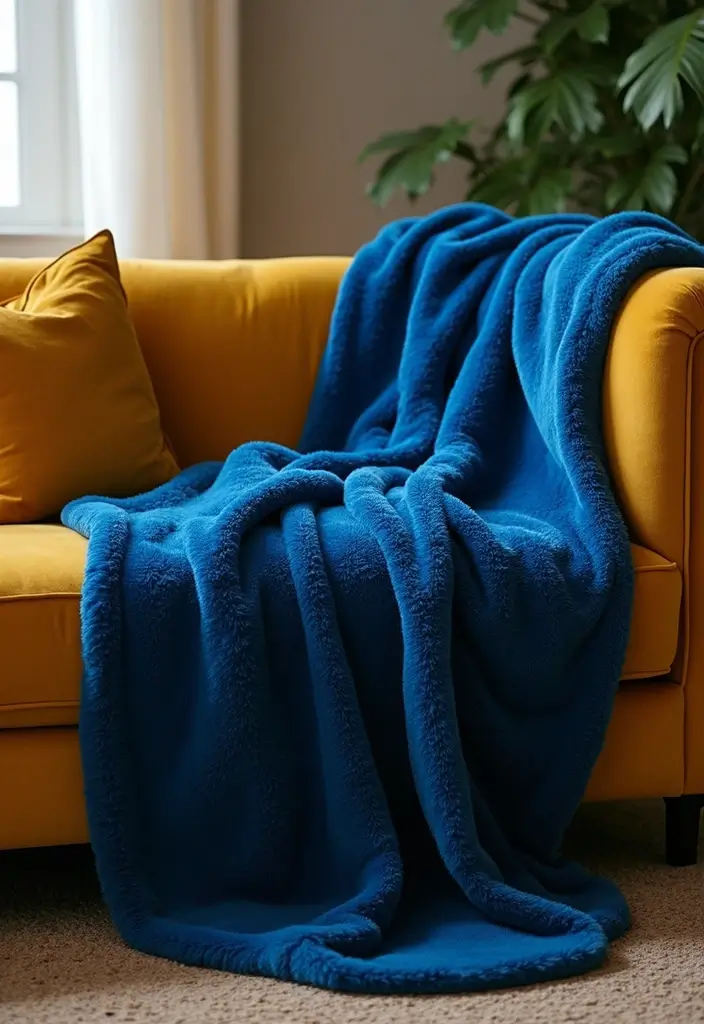 25 Royal Blue and Gold Living Room Ideas That Feel Elegant and Regal - 8. Plush Throw Blankets