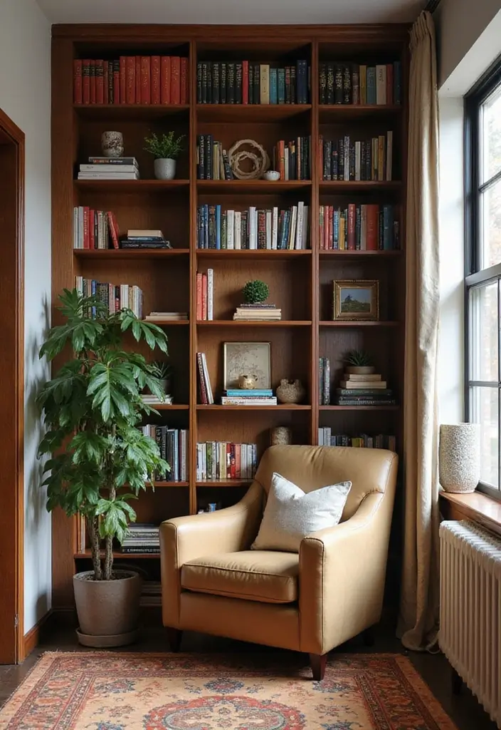27 Bookcase Ideas Living Room That Feel Stylish and Functional - 1. Vertical Bookcases for Small Corners
