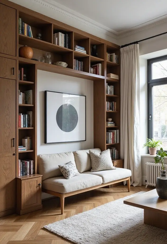27 Bookcase Ideas Living Room That Feel Stylish and Functional - 16. Bookshelf Benches for Dual Functionality