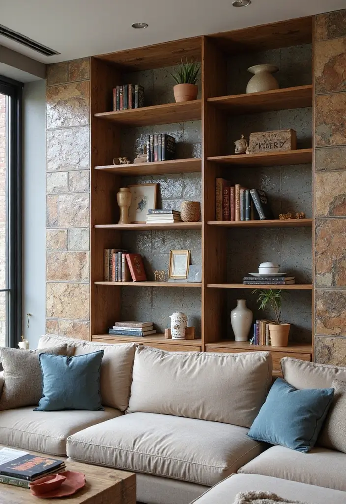 27 Bookcase Ideas Living Room That Feel Stylish and Functional - 19. Tiled Bookcases for Unique Texture