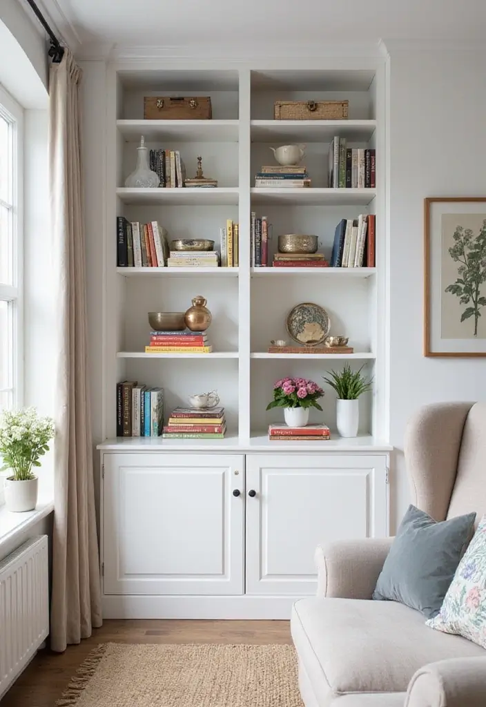 27 Bookcase Ideas Living Room That Feel Stylish and Functional - 27. Classic White Bookcases for Timeless Style