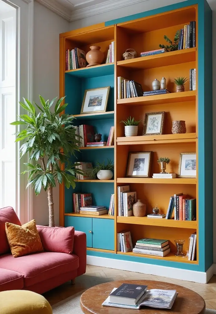 27 Bookcase Ideas Living Room That Feel Stylish and Functional - 7. Colorful Bookcases to Make a Statement
