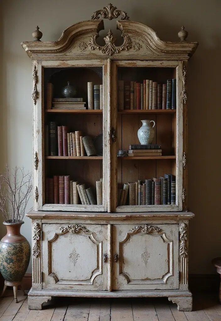 27 Bookcase Ideas Living Room That Feel Stylish and Functional - 8. Antique Bookcases for Vintage Charm