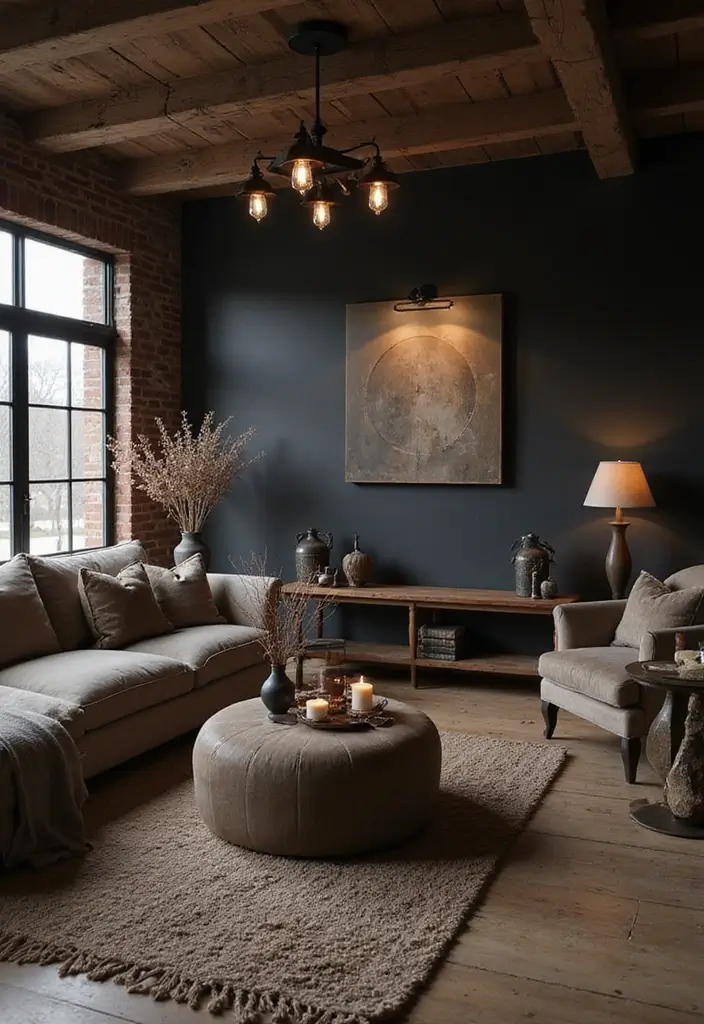 27 Dark Rustic Living Room Ideas That Feel Cozy and Rich - 16. Incorporate Metal Accents