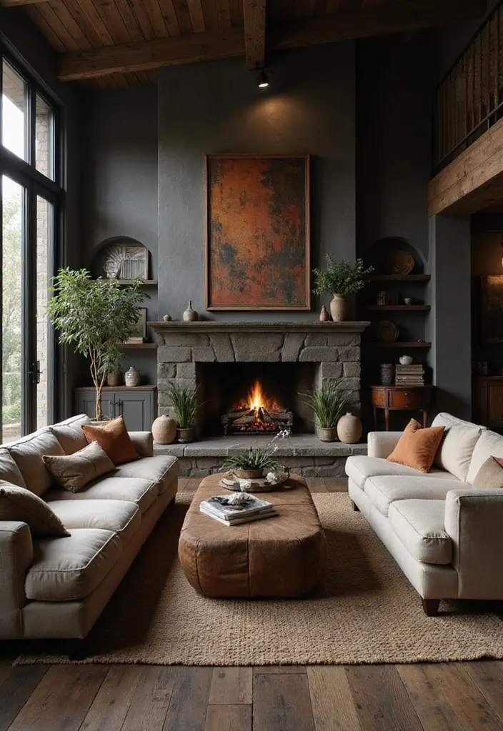 27 Dark Rustic Living Room Ideas That Feel Cozy and Rich - 18. Create a Focal Point