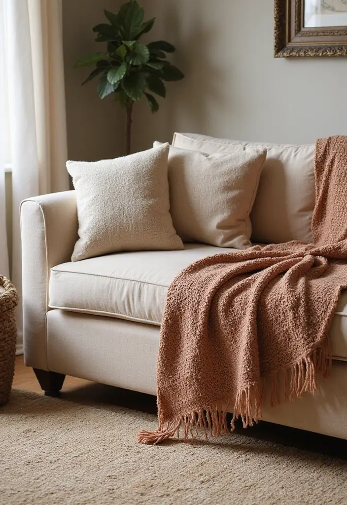 27 Dark Rustic Living Room Ideas That Feel Cozy and Rich - 2. Layered Textures with Fabrics