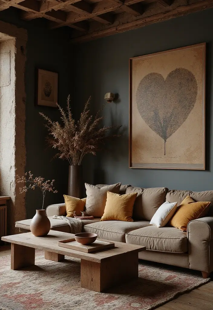 27 Dark Rustic Living Room Ideas That Feel Cozy and Rich - 24. Warm Tones in Decor