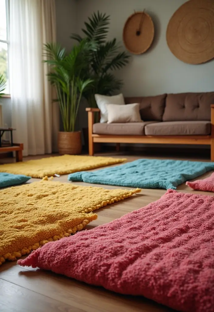 27 Gaming Living Room Ideas That Feel Fun and Functional - 12. Floor Cushions and Mats