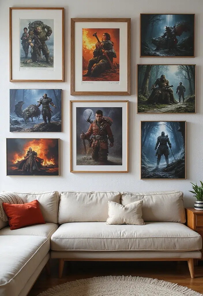 27 Gaming Living Room Ideas That Feel Fun and Functional - 4. Themed Wall Art