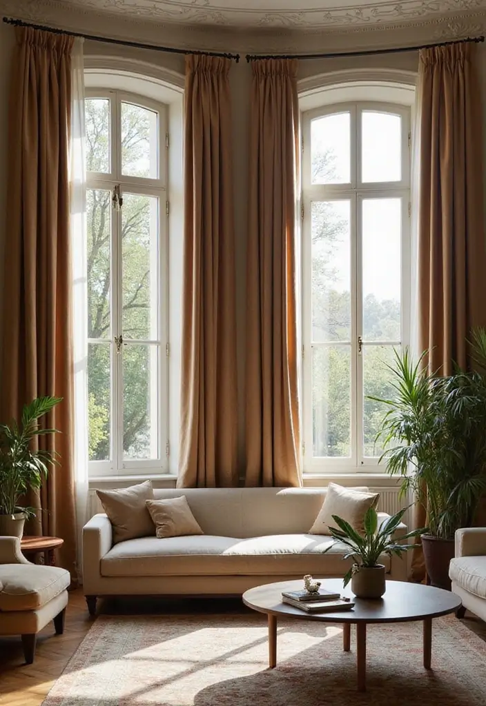 27 Glam Living Room Ideas That Feel Luxurious and Chic - 11. Elegant Window Treatments