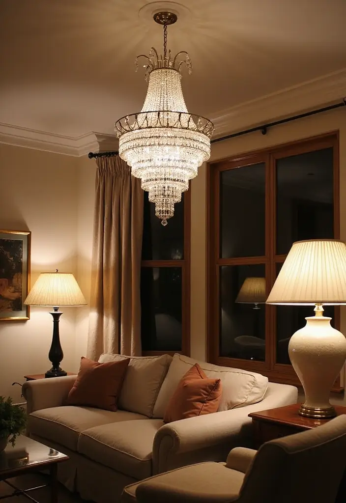 27 Glam Living Room Ideas That Feel Luxurious and Chic - 2. Glamorous Lighting Fixtures