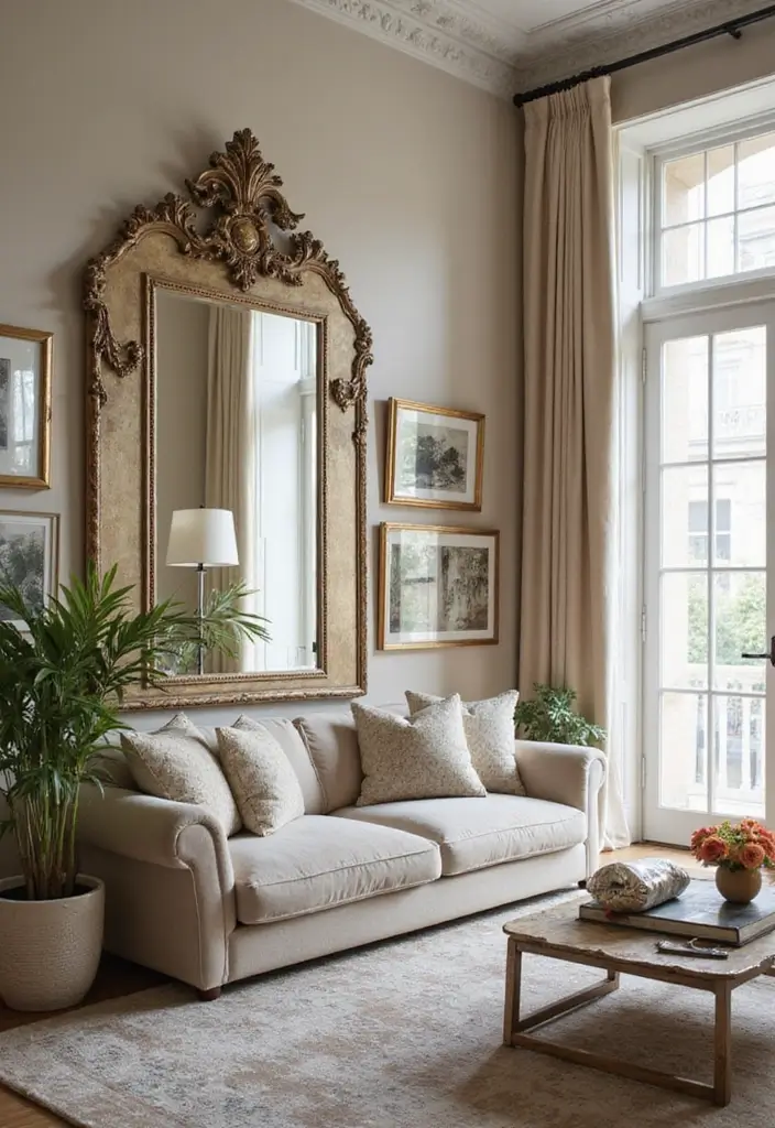 27 Glam Living Room Ideas That Feel Luxurious and Chic - 3. Mirrors to Create Depth