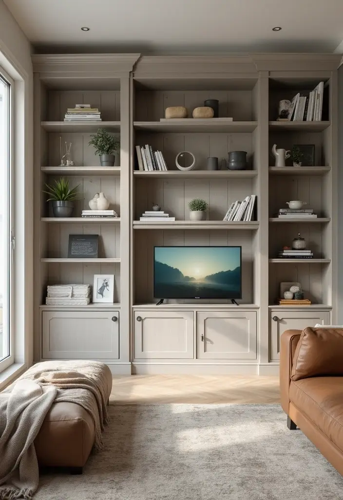 27 Grey Wood Living Room Ideas That Add Texture and Warmth - 14. Grey Wood Storage Solutions