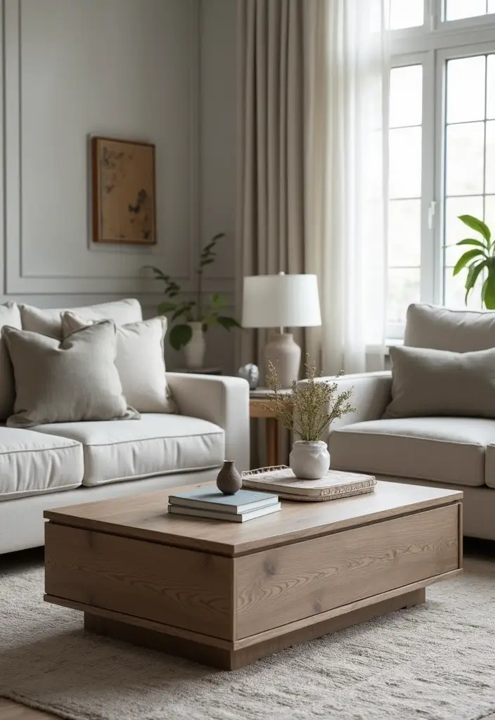 27 Grey Wood Living Room Ideas That Add Texture and Warmth - 2. Grey Wood Coffee Table