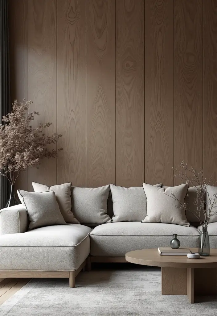 27 Grey Wood Living Room Ideas That Add Texture and Warmth - 22. Grey Wood for Texture Contrast