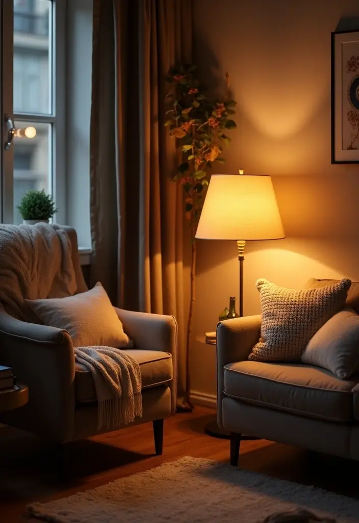 27 LED Lights Living Room Aesthetic Ideas That Add Ambiance and Style - 1. Cozy Corner with LED Floor Lamps