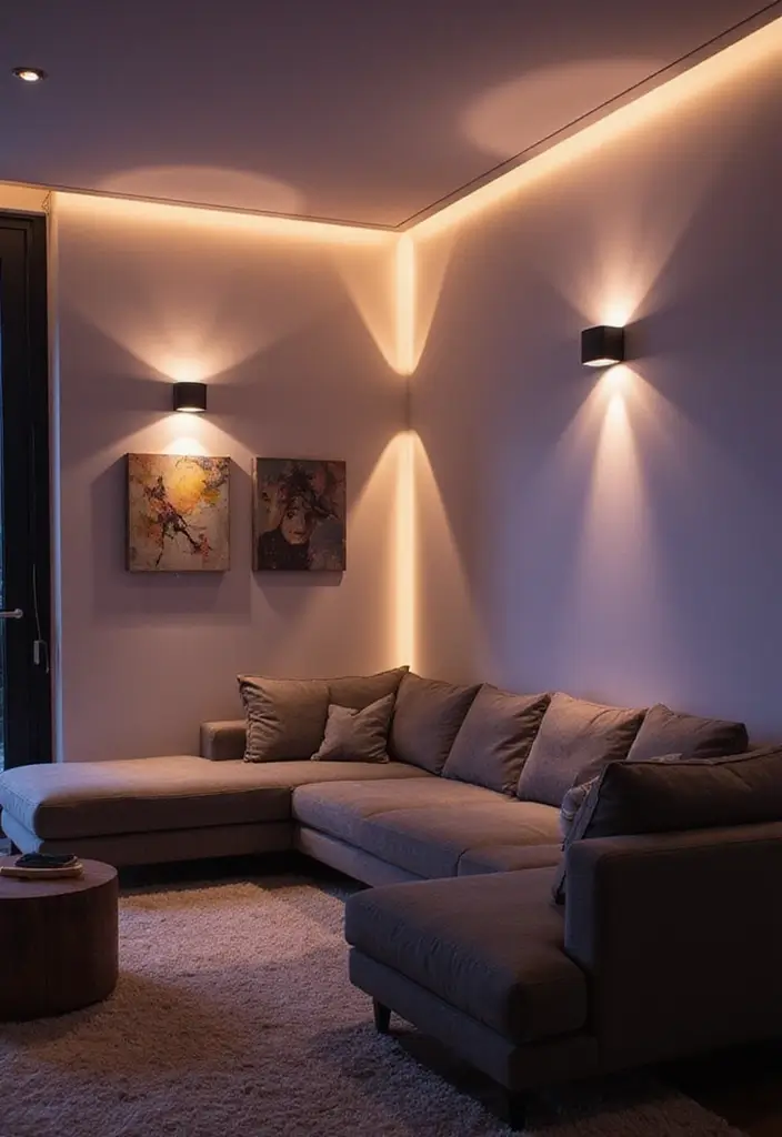 27 LED Lights Living Room Aesthetic Ideas That Add Ambiance and Style - 16. Soft LED Wall Washers