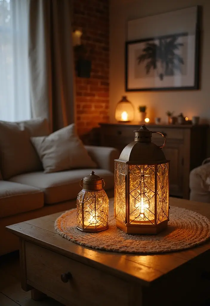 27 LED Lights Living Room Aesthetic Ideas That Add Ambiance and Style - 17. LED Lanterns
