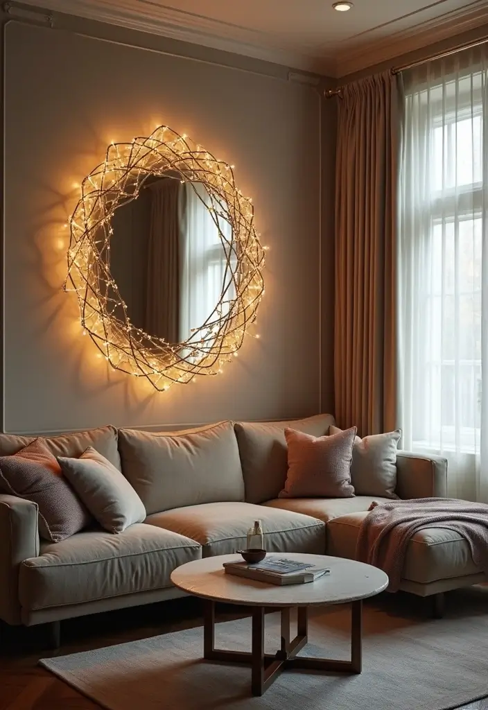 27 LED Lights Living Room Aesthetic Ideas That Add Ambiance and Style - 20. LED Lighted Decorative Mirrors