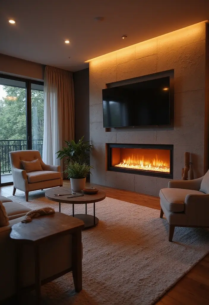 27 LED Lights Living Room Aesthetic Ideas That Add Ambiance and Style - 21. LED Fireplaces