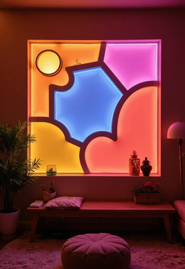 27 LED Lights Living Room Aesthetic Ideas That Add Ambiance and Style - 4. Accent Wall with LED Lights