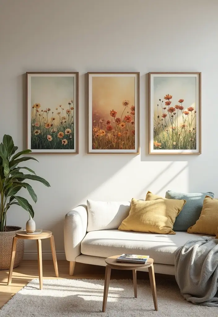 27 Living Room Art Ideas That Add Color and Personality - 13. Seasonal Rotating Art