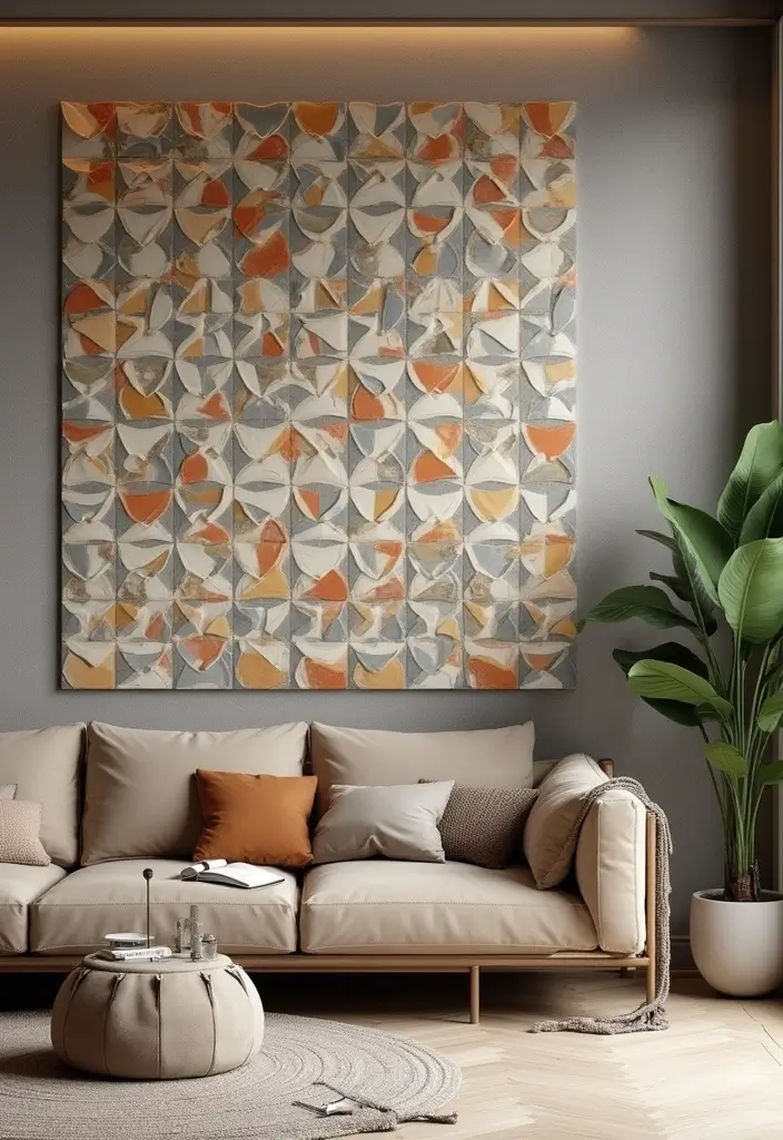 27 Living Room Art Ideas That Add Color and Personality - 15. Art Tiles for Unique Texture