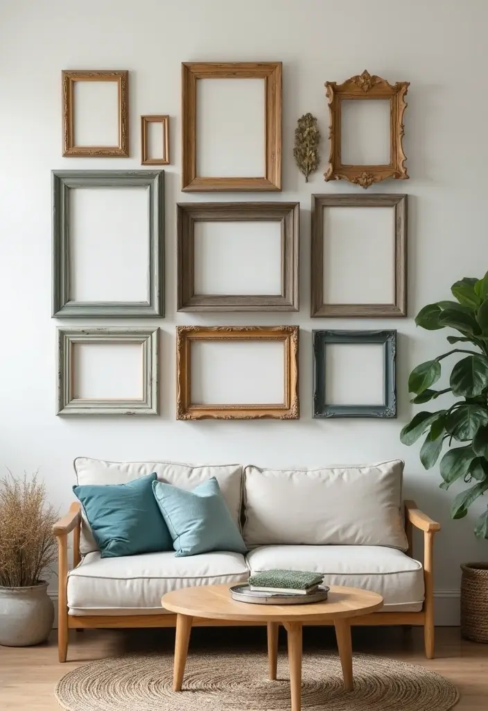 27 Living Room Art Ideas That Add Color and Personality - 16. Upcycling Old Frames
