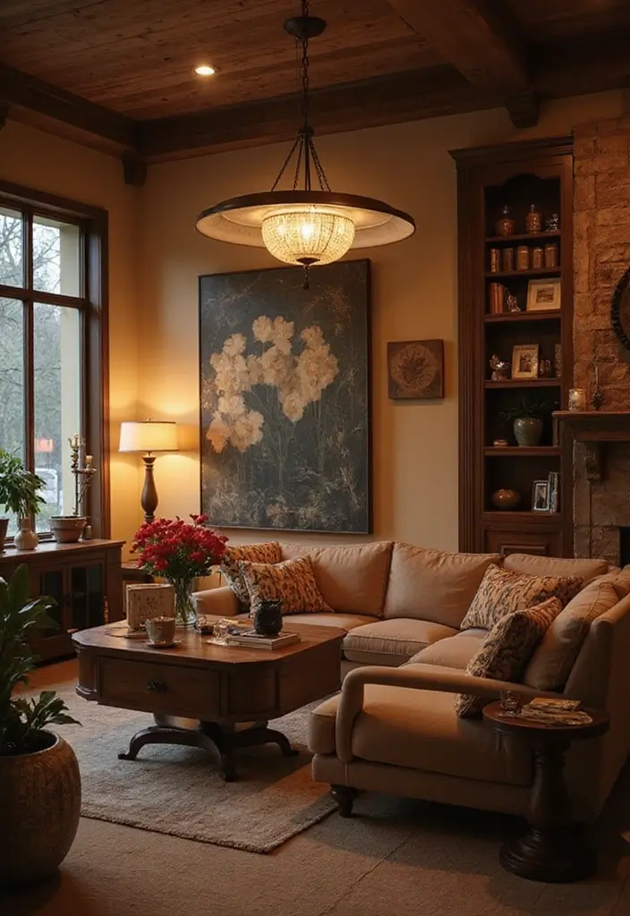 27 Living Room Art Ideas That Add Color and Personality - 22. Artistic Lighting Fixtures