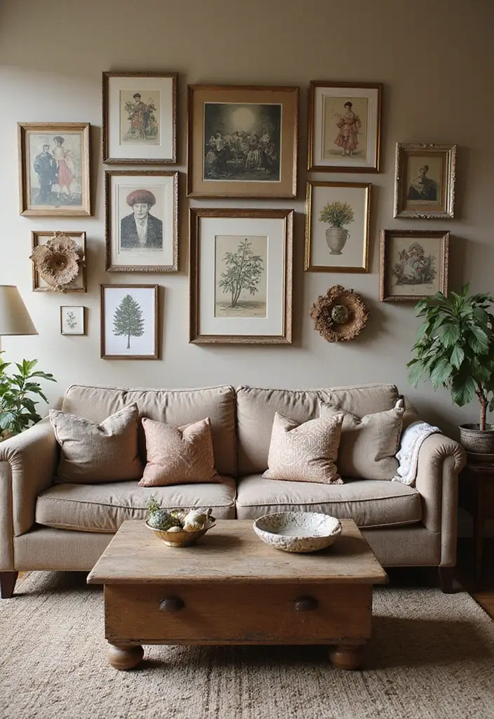 27 Living Room Art Ideas That Add Color and Personality - 3. Vintage Finds and Thrift Store Treasures