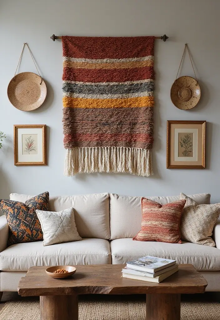 27 Living Room Art Ideas That Add Color and Personality - 5. Layering Textiles and Art