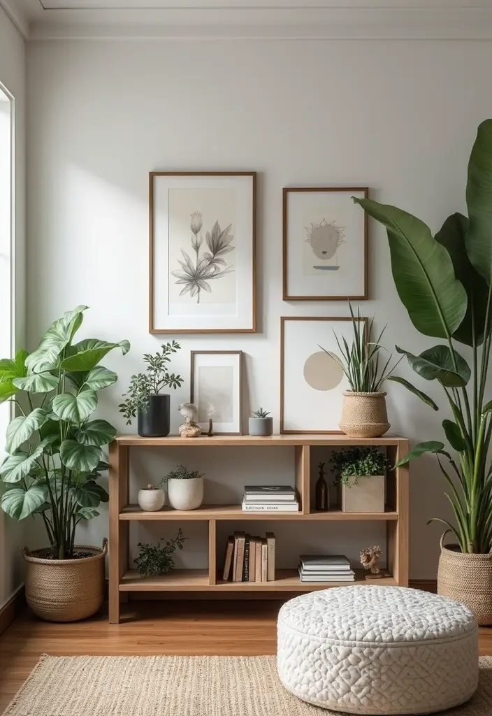 27 Living Room Art Ideas That Add Color and Personality - 7. Art on Shelves and Ledges