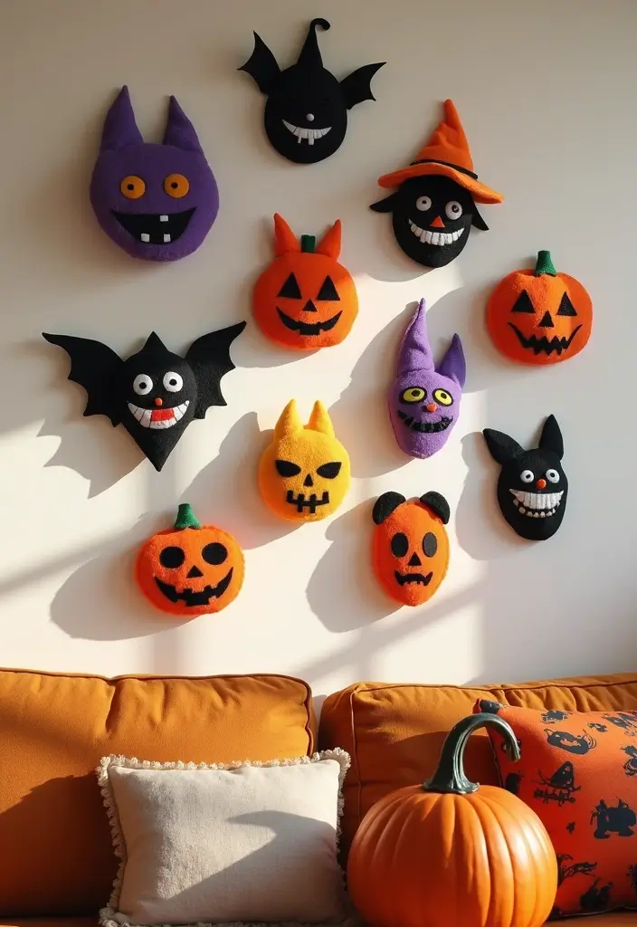 27 Living Room Halloween Decor Ideas That Feel Fun and Spooky - 13. Felt Halloween Masks
