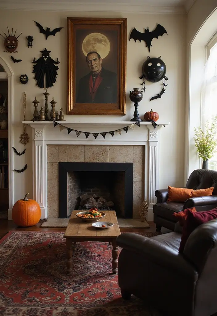 27 Living Room Halloween Decor Ideas That Feel Fun and Spooky - 18. Ghoulish Wall Hangings
