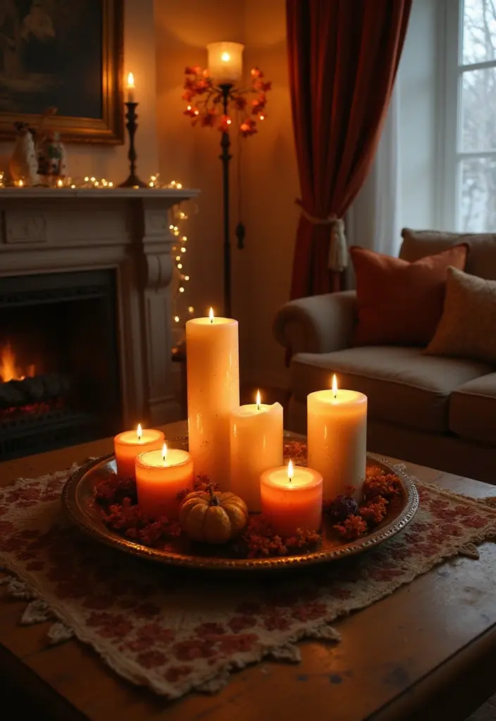 27 Living Room Halloween Decor Ideas That Feel Fun and Spooky - 22. Enchanting Candle Displays