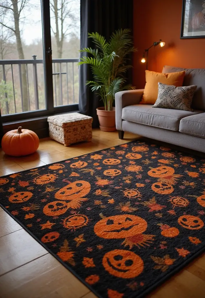 27 Living Room Halloween Decor Ideas That Feel Fun and Spooky - 24. Spooky Area Rugs