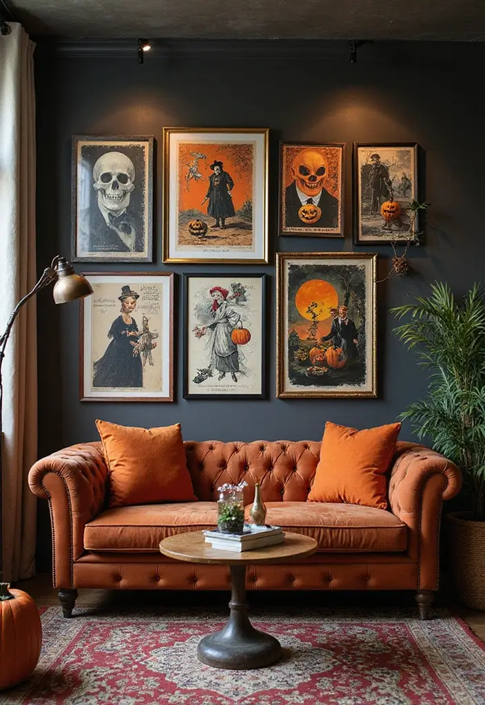 27 Living Room Halloween Decor Ideas That Feel Fun and Spooky - 3. Festive Wall Art