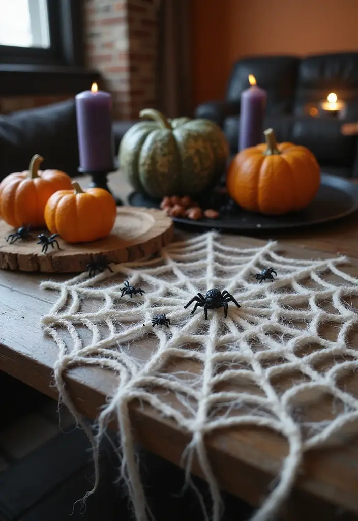 27 Living Room Halloween Decor Ideas That Feel Fun and Spooky - 8. Spider Web Table Decor