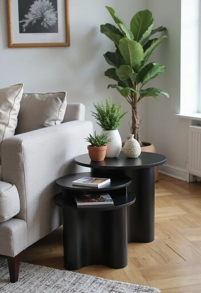 27 Living Room Ideas Black Accents That Look Chic and Modern - 11. Black Side Tables for Functionality