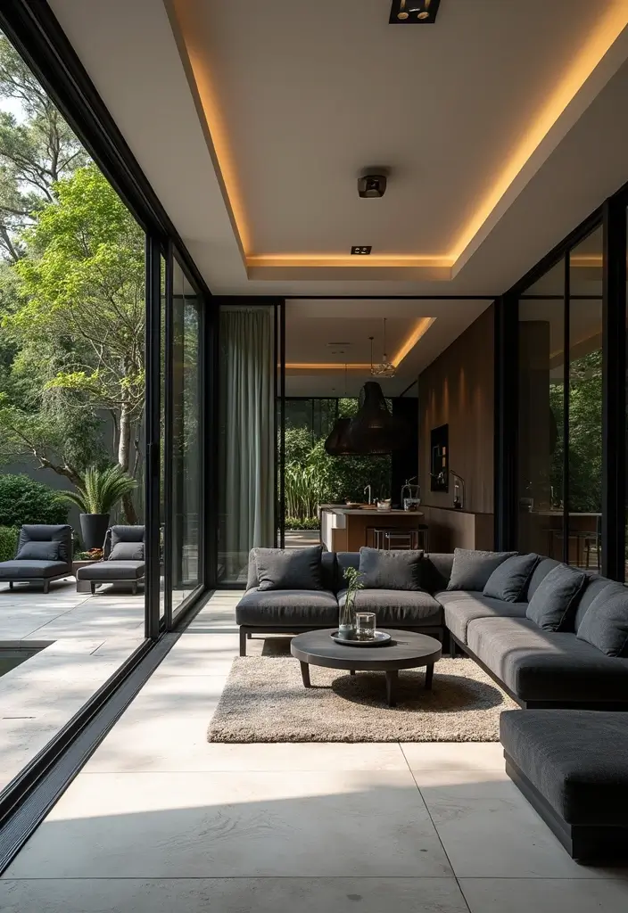 27 Living Room Ideas Black Accents That Look Chic and Modern - 21. Black Outdoor Furniture for a Seamless Transition