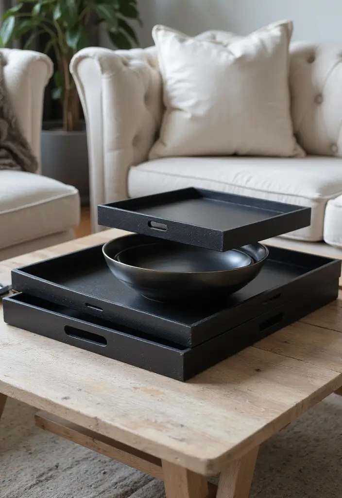 27 Living Room Ideas Black Accents That Look Chic and Modern - 26. Black Decorative Trays for Elegance