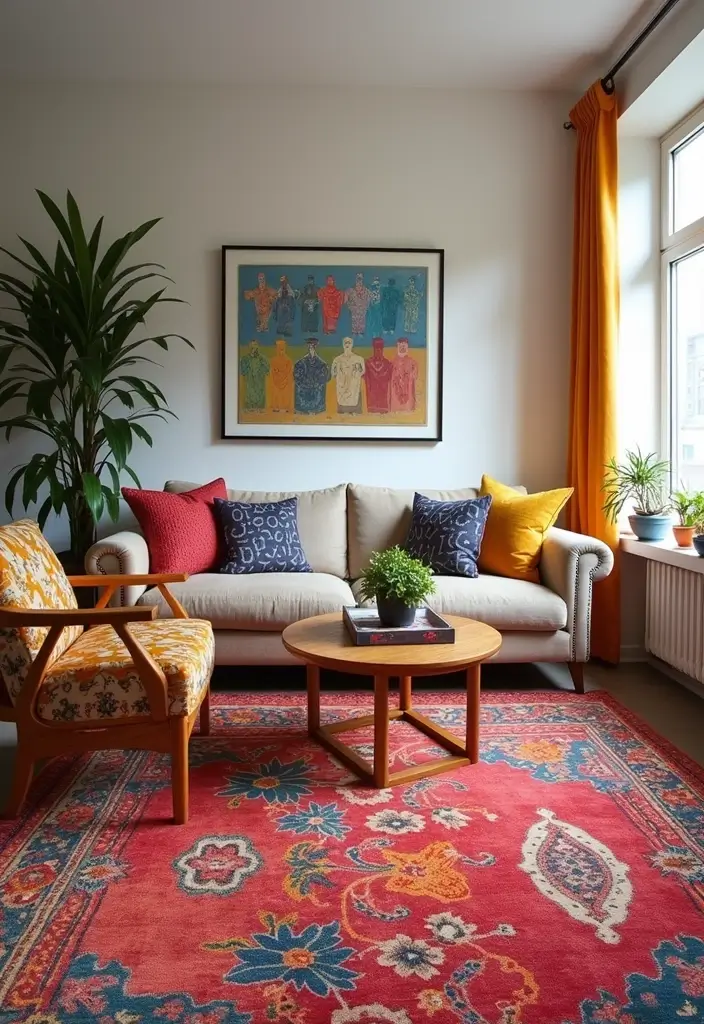 27 Living Room Rug Inspiration Ideas That Complete the Look - 13. Statement Rugs as Focal Points