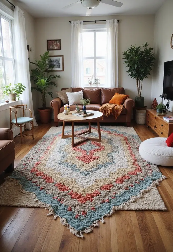27 Living Room Rug Inspiration Ideas That Complete the Look - 15. Upcycled Materials for Unique Styles