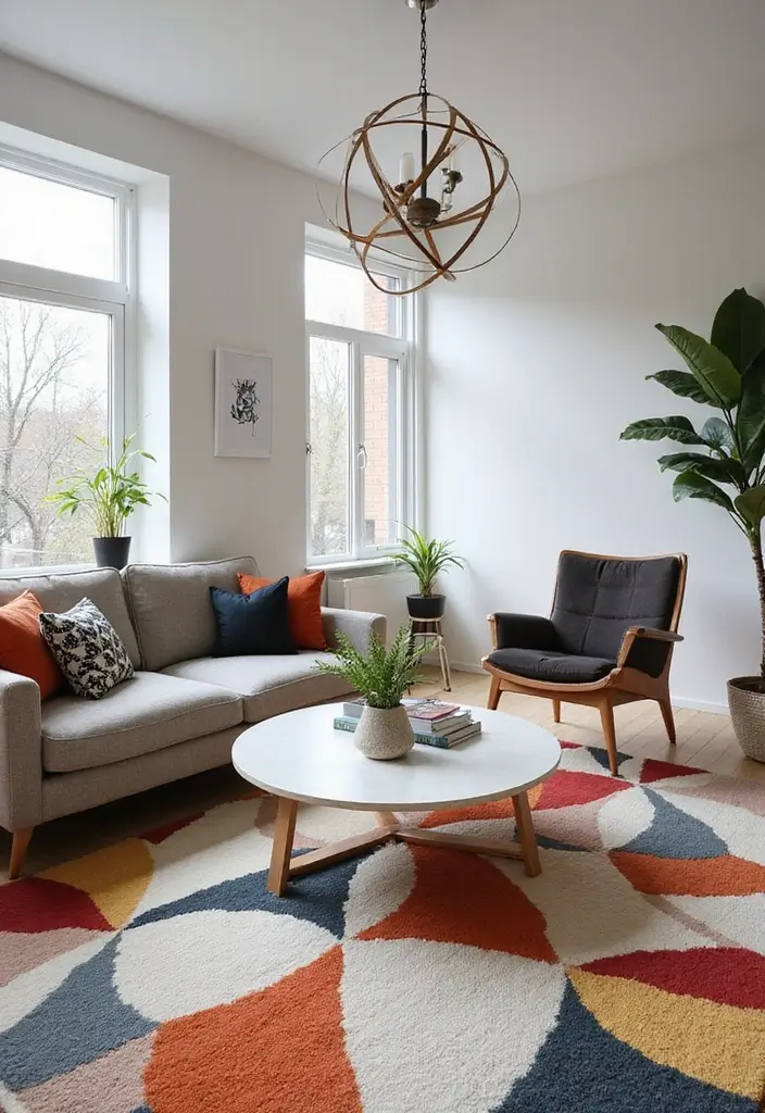 27 Living Room Rug Inspiration Ideas That Complete the Look - 16. Bold Geometric Patterns